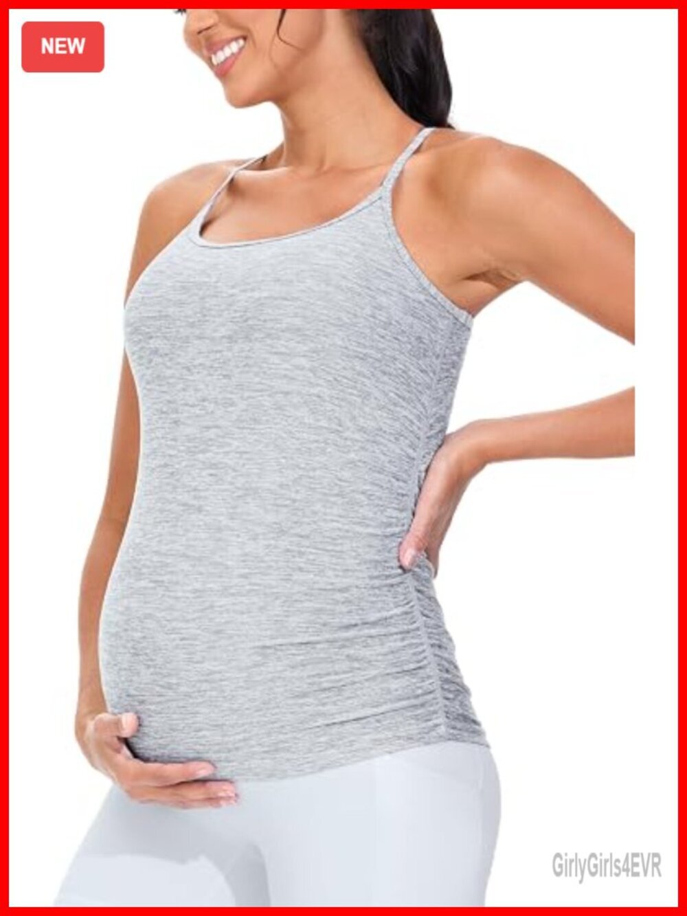 Maternity Tank Top Racerback Ruched Sleeveless Yoga Workout Shirt Removable Pads